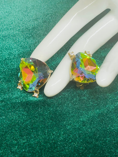 Watermelon AB Rhinestone Clip On Earrings